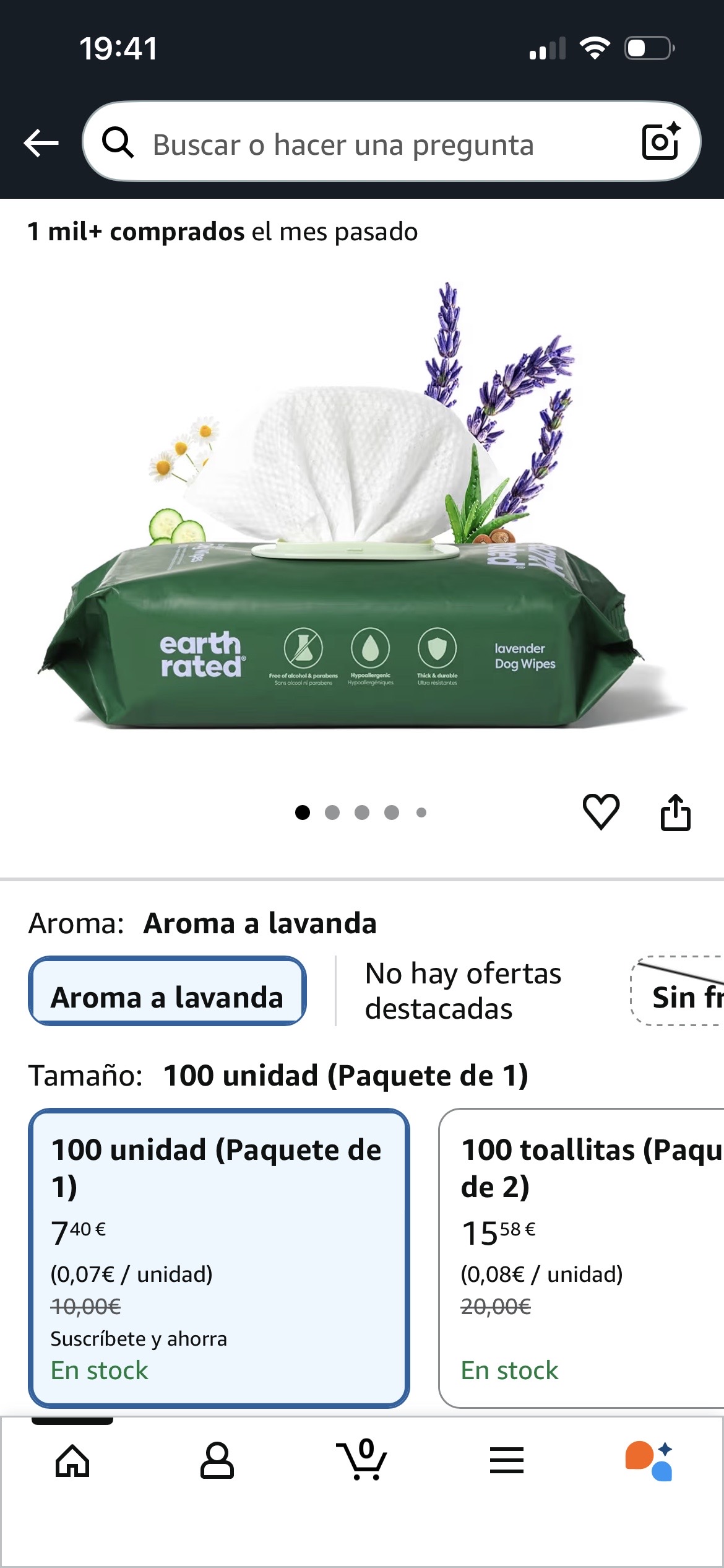 Toallitas Earth Rated con aroma a lavanda para perros